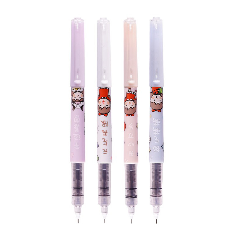 白雪(snowhite)X991直液式速干中性笔IP系列黑色可换芯走珠笔0.5mm针管型学生用笔刷题笔 4支/套