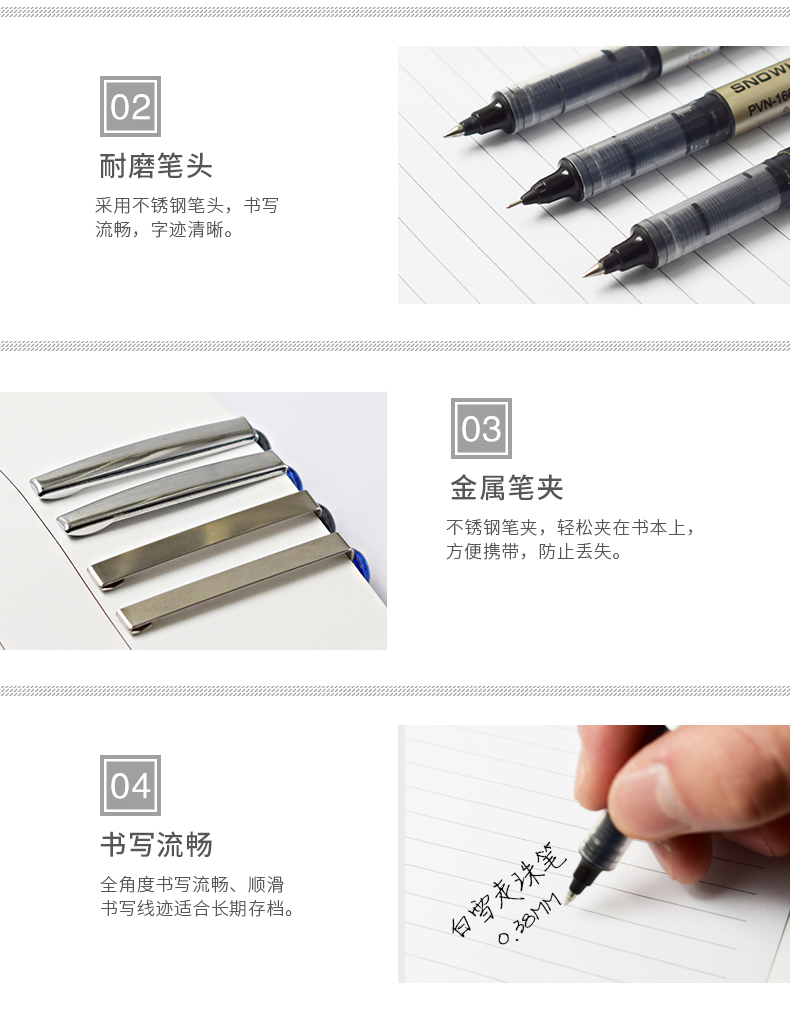 白雪(snowhite)PVR-155品质直液式走珠笔子弹型学生用中性笔签字笔考试专用笔0.5mm蓝色12支/盒