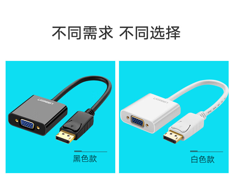 绿联（UGREEN）DP转VGA转换器线Displaypor转VGA母头高清适配器，电脑接电视投影仪视频转接头 黑色20415