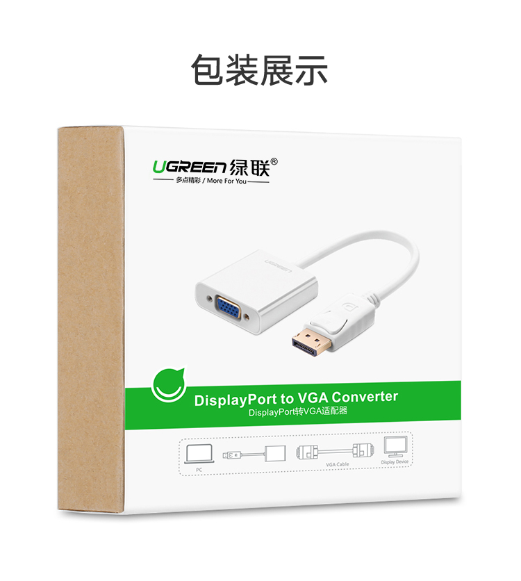 绿联（UGREEN）DP转VGA转换器线Displaypor转VGA母头高清适配器，电脑接电视投影仪视频转接头 黑色20415