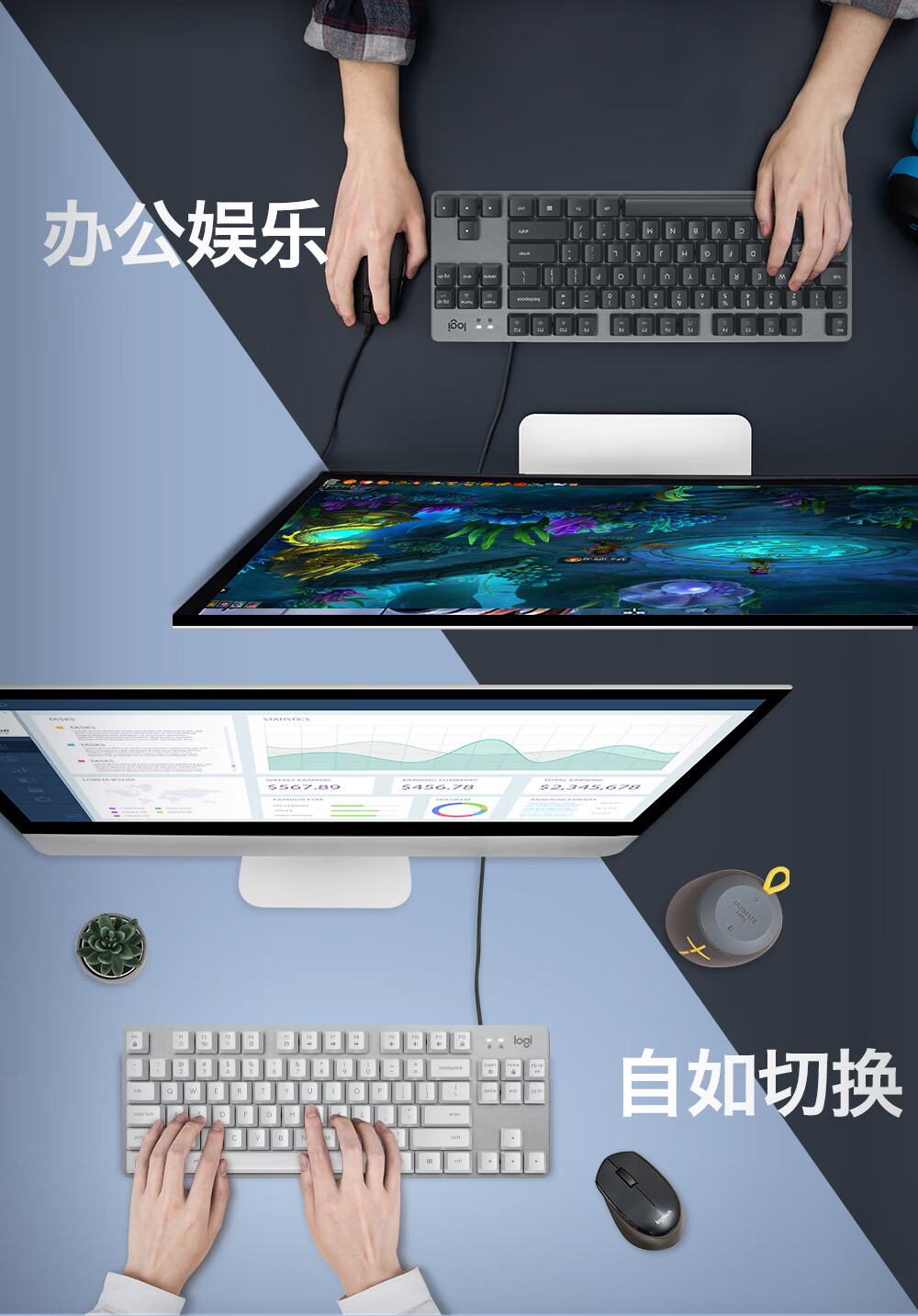 罗技（Logitech）K835机械键盘 有线键盘 游戏办公键盘 84键 白色 TTC轴 青轴