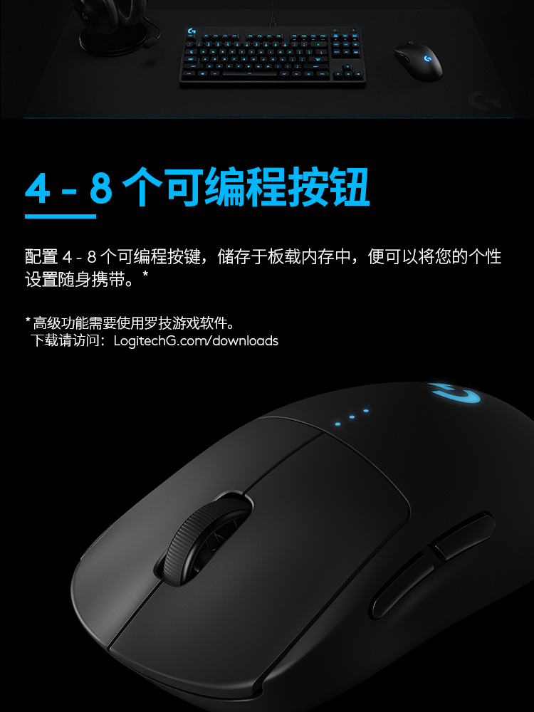 罗技 (G) PRO wireless 无线游戏鼠标GPW二代GPXS电竞鼠标 黑色