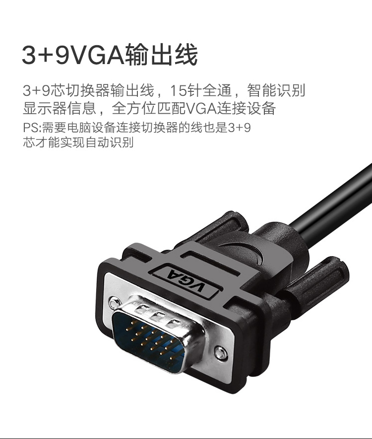 绿联 （UGREEN)VGA切换器2进1出 KVM电脑视频机顶盒VGA口共享显示器屏幕转换器 30711