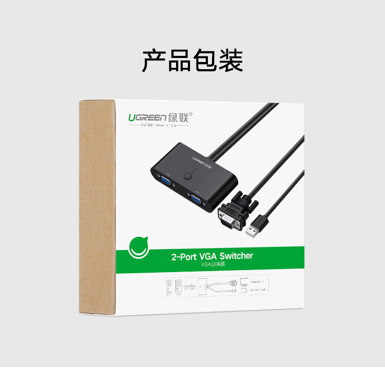 绿联 （UGREEN)VGA切换器2进1出 KVM电脑视频机顶盒VGA口共享显示器屏幕转换器 30711