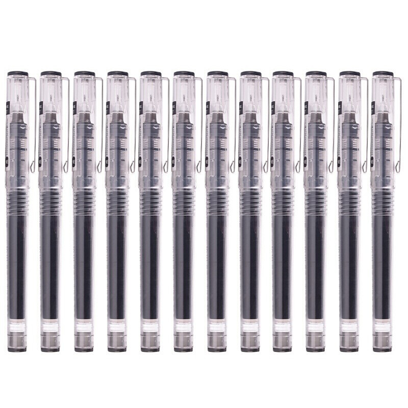 白雪(snowhite)X55 直液式走珠笔可换笔芯中性笔多色签字笔学生用笔0.5mm黑色12支/盒