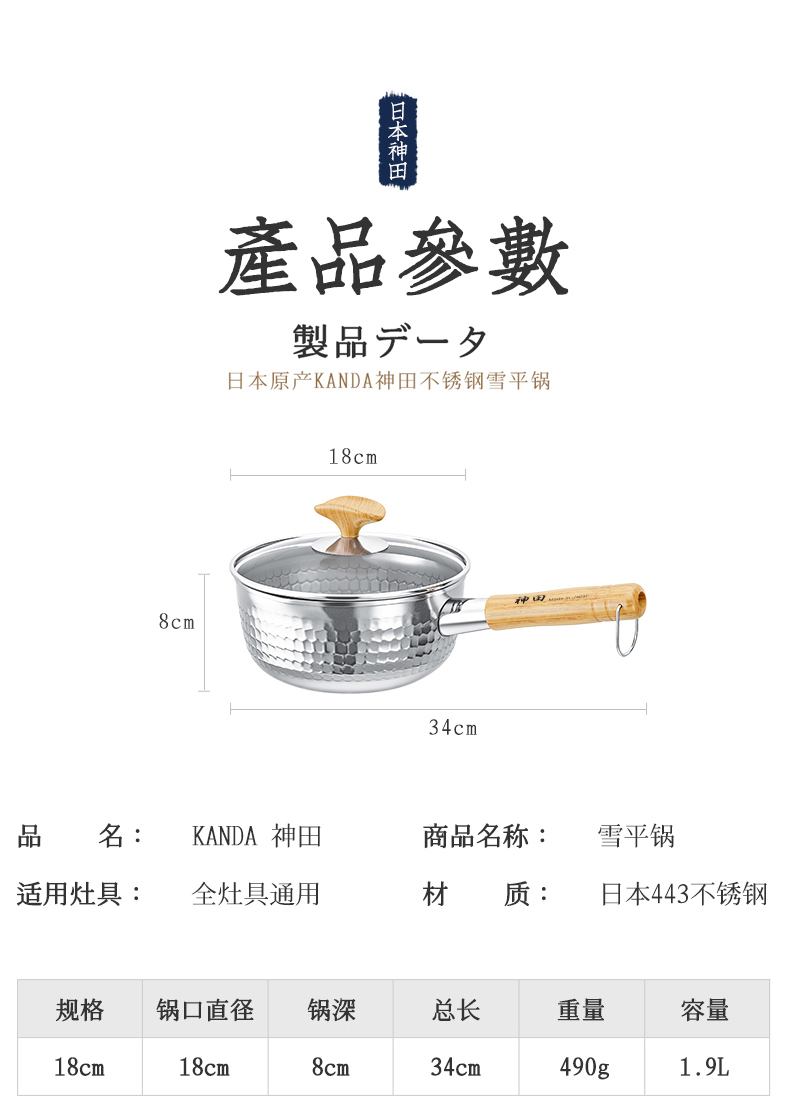神田原装进口不锈钢锅家用汤锅泡面锅  幻彩系列 18cm-流光白套装（210000844）