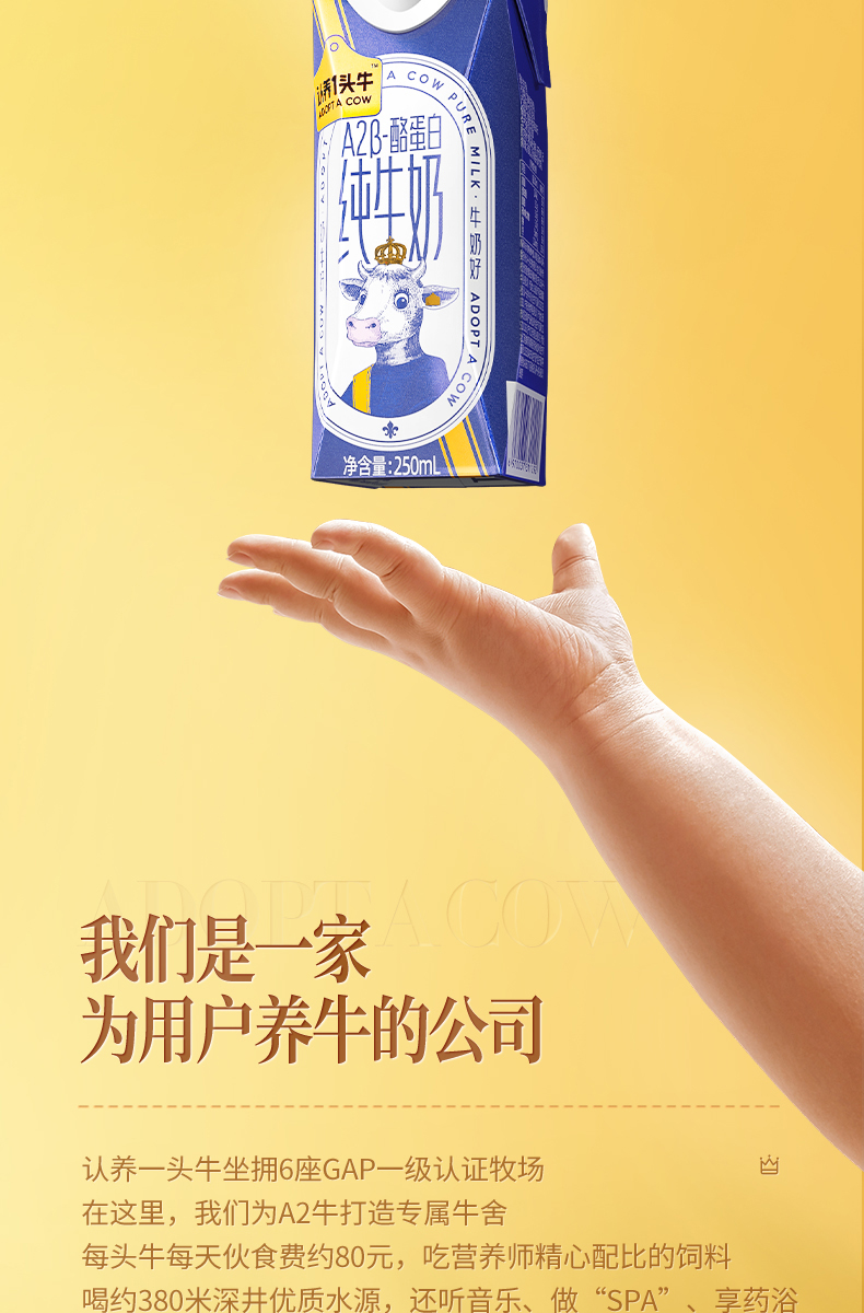 认养一头牛A2β-酪蛋白高端纯牛奶250ml * 10盒