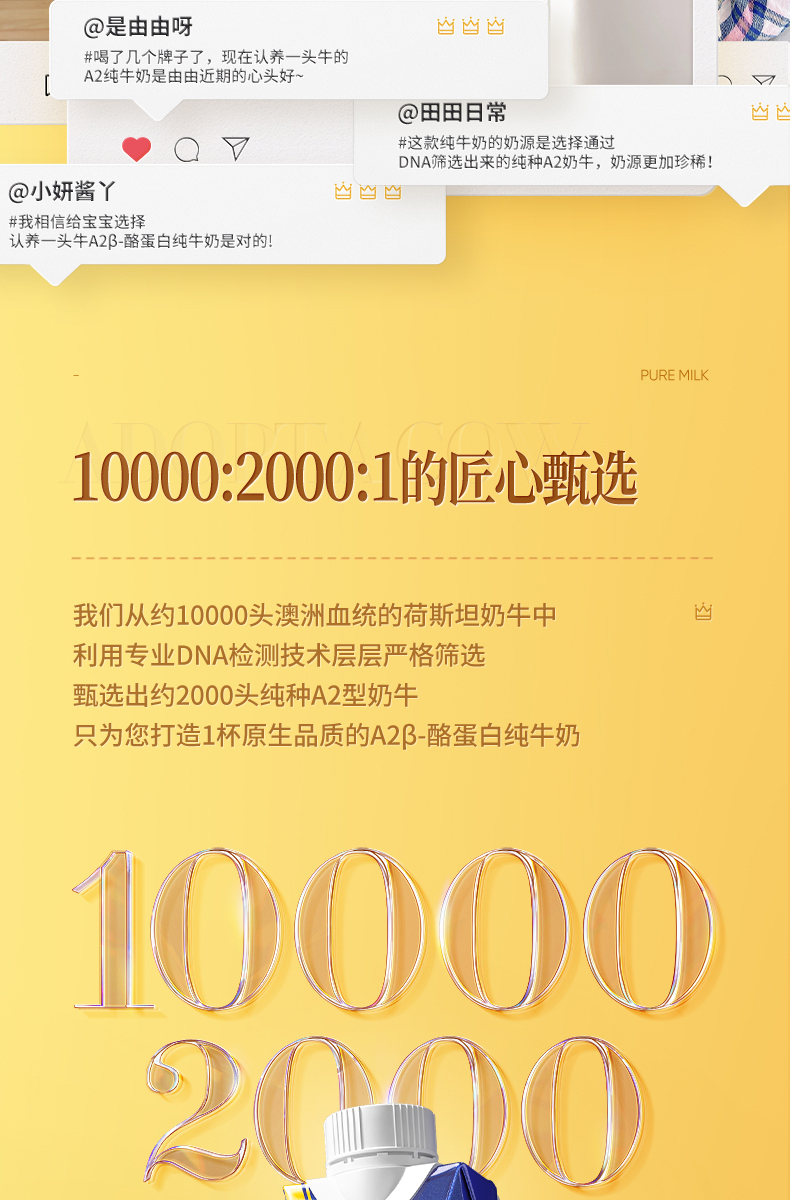 认养一头牛A2β-酪蛋白高端纯牛奶250ml * 10盒