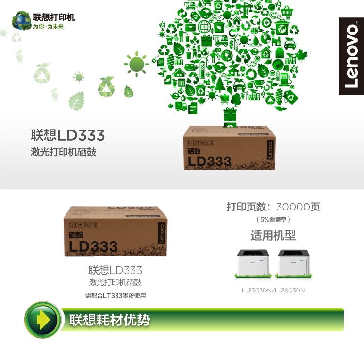 联想（Lenovo）原装黑色硒鼓LD333（适用LJ3303DN LJ3803DN打印机）