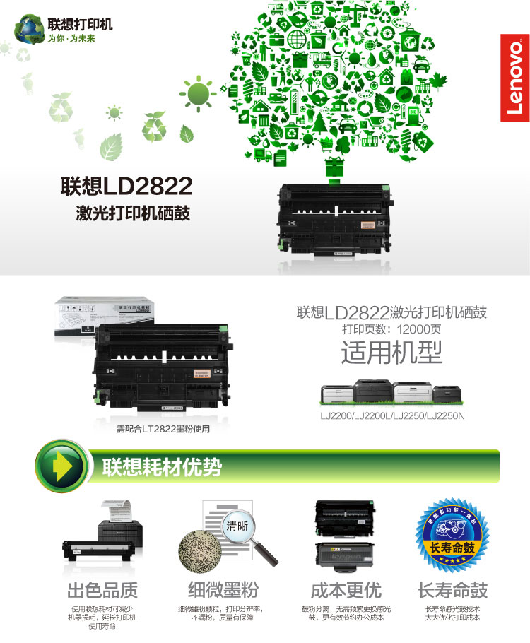 联想（lenovo) LD2822 黑色硒鼓（适用于LJ2200 2200L 2250 2250N打印机）