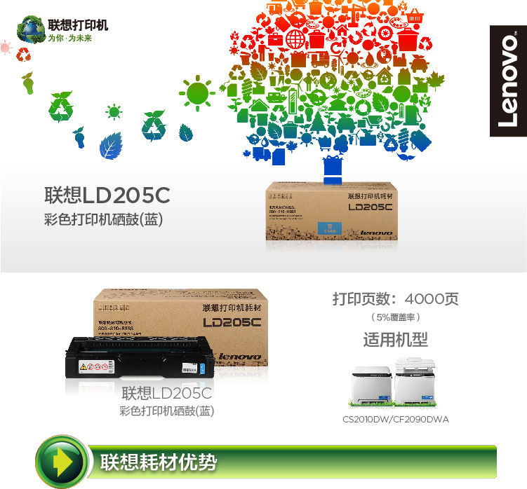 联想（Lenovo）LD205C青色原装硒鼓（适用于CS2010DW/CF2090DWA打印机）