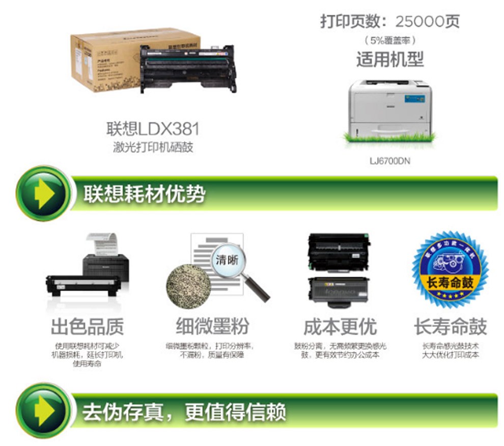 联想（Lenovo）LDX381原装粉盒成像鼓 适用于LJ6700DN机型 LDX381硒鼓（A4纸5%覆盖率25000页）
