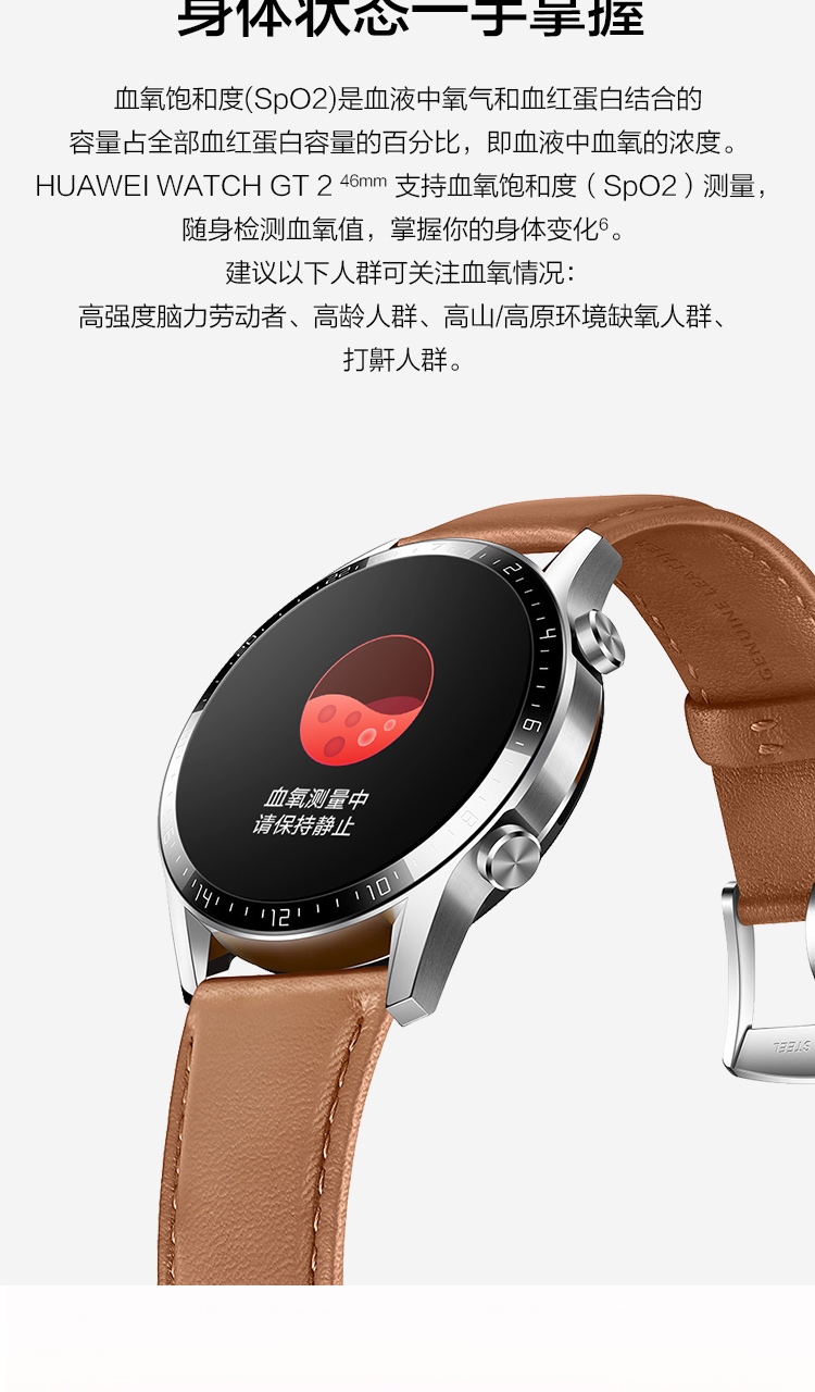 HUAWEI WATCH GT2 华为手表 运动智能手表 /蓝牙通话/血氧检测/麒麟芯片 华为gt2 46mm 曜石黑