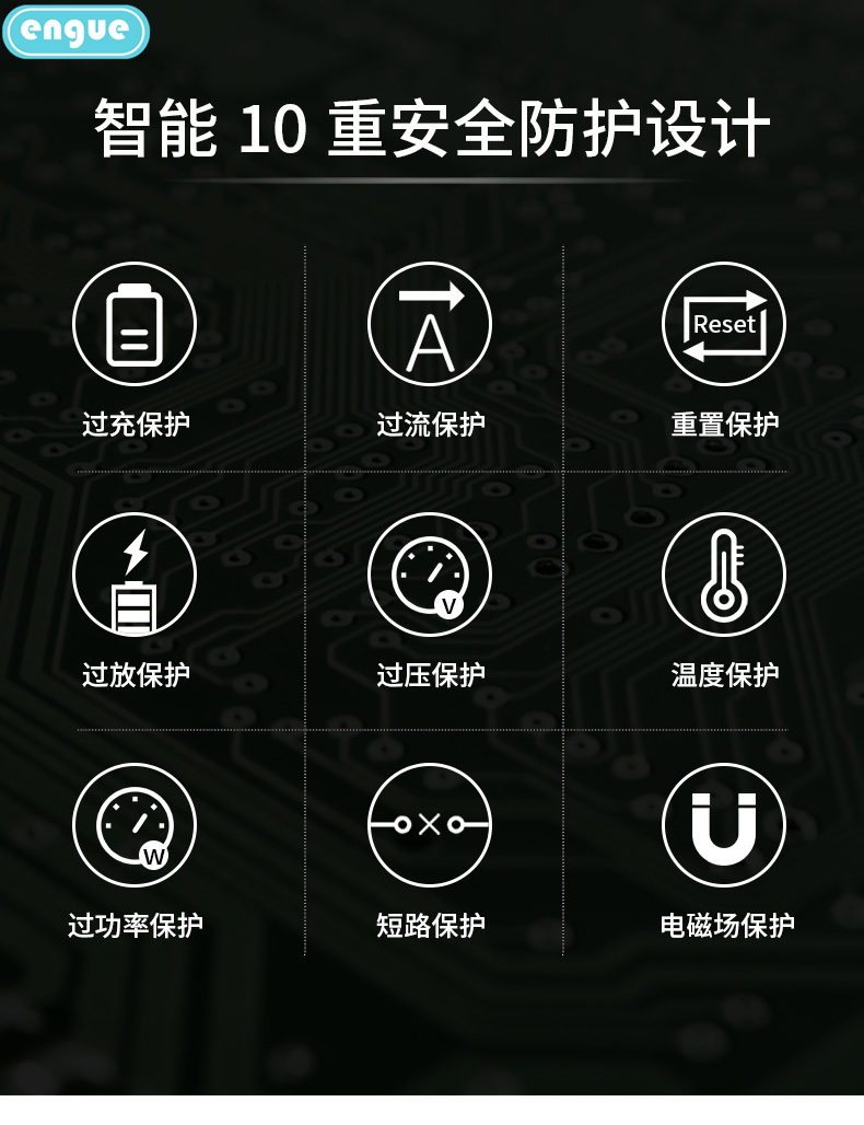 engue恩谷 便携自带线充电宝10000mAh 通用安卓华为小米备用充电源 内置适用苹果转接头 EG-LP18升级款