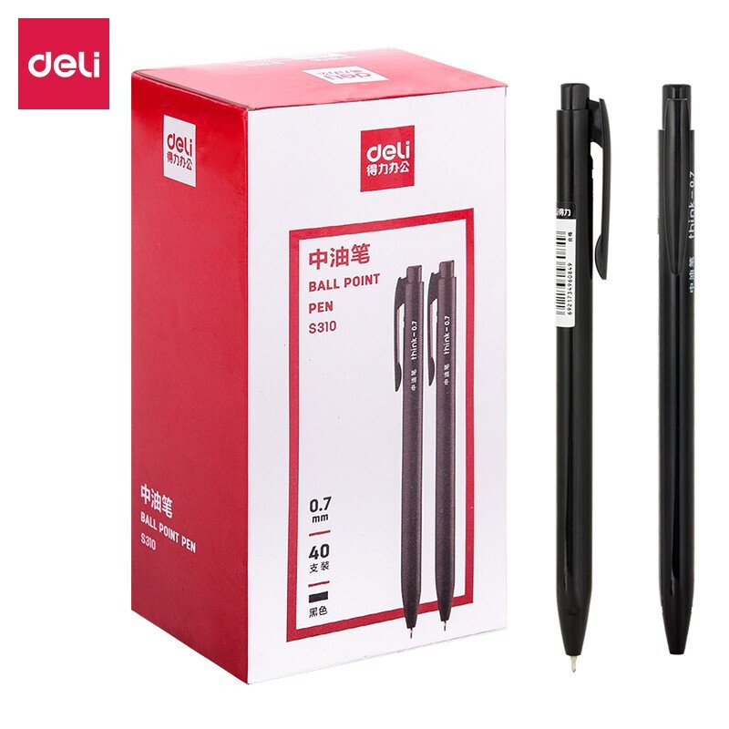得力（deli） 圆珠笔办公学生文具中油笔 中性笔圆珠笔中和 顺滑好写 40支/盒 黑色 S310  40支装