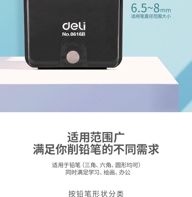 得力（deli）削笔器学生文具手摇削笔器卷笔刀 削笔机 (黑)  0616B  1个装