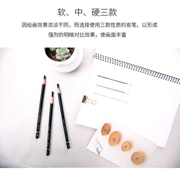 得力（deli）铅笔 美术素描炭笔 石墨铅笔 中款 12支/盒学生文具铅笔 58121 1盒装