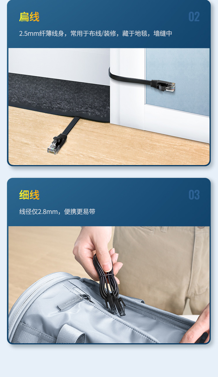 绿联（UGREEN）六类CAT6类网线 工程家用电脑宽带监控非屏蔽8芯双绞成品跳线 2米 红色 80830 3根装