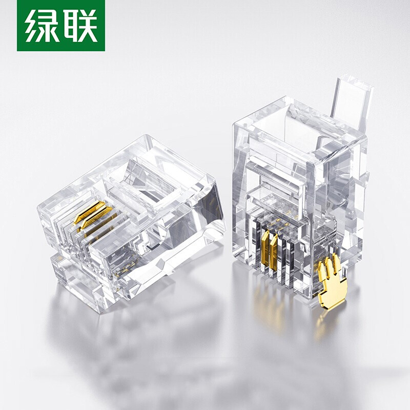 绿联（UGREEN）电话水晶头 6P2C电话线接头 RJ11接口水晶头 2芯语音电话线连接插头 50个装 80105