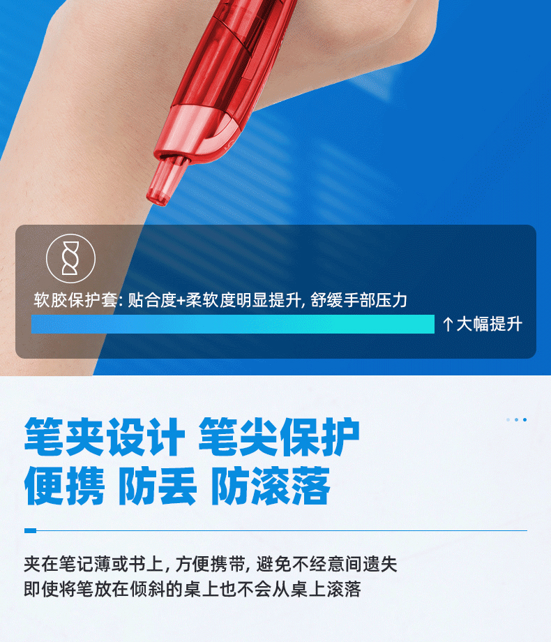 得力（deli）中性笔学生文具0.5mm子弹头签字笔臻顺滑按动办公中性笔（红）S08  12支装
