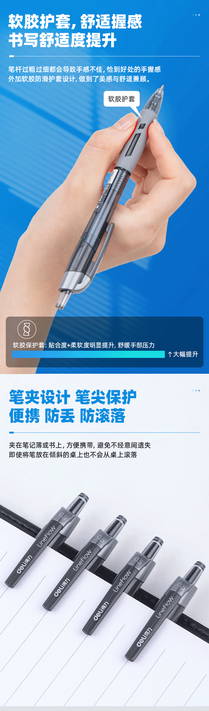 得力（deli）中性笔学生文具0.5mm子弹头签字笔臻顺滑按动办公中性笔（黑）S08  12支装