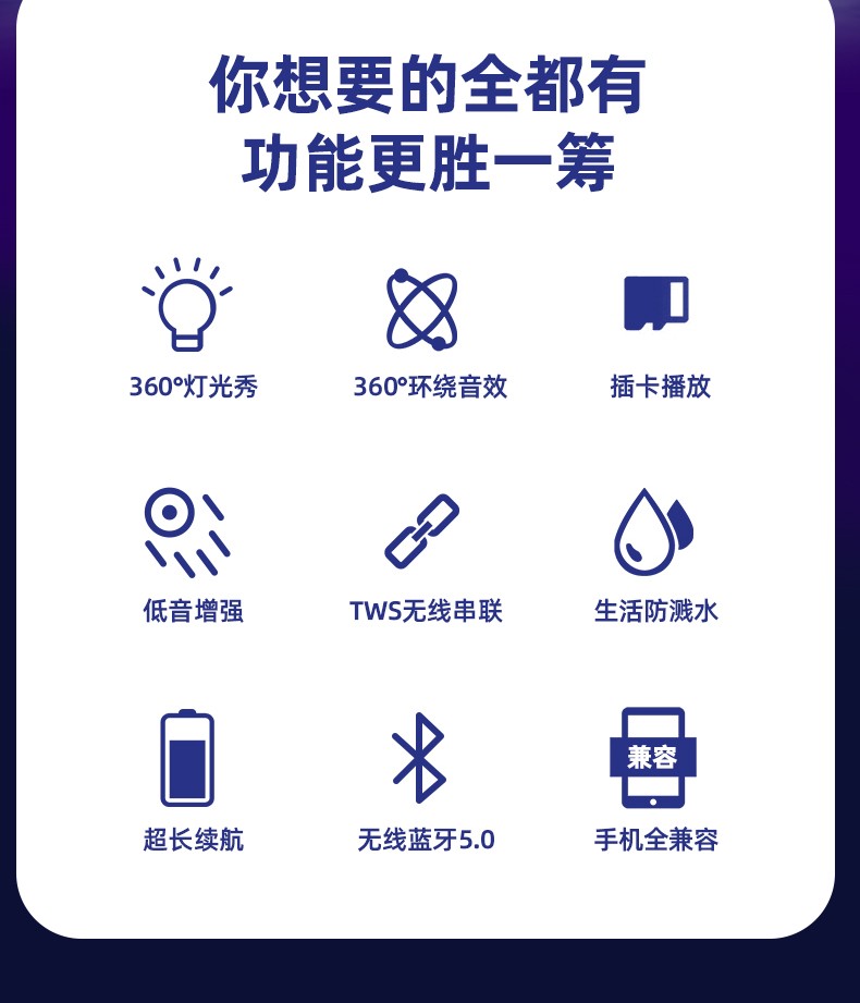 纽曼(Newsmy) BT56蓝牙音箱3d环绕重低音炮大音量户外家用音响带七彩灯闪光无线便携式手机 黑色【炫彩灯光】