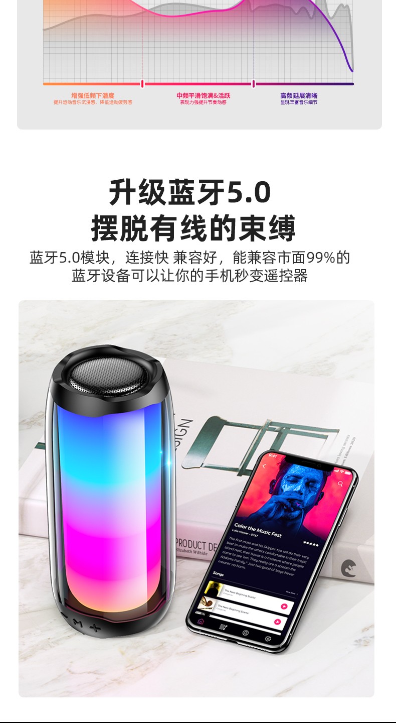 纽曼(Newsmy) BT56蓝牙音箱3d环绕重低音炮大音量户外家用音响带七彩灯闪光无线便携式手机 黑色【炫彩灯光】