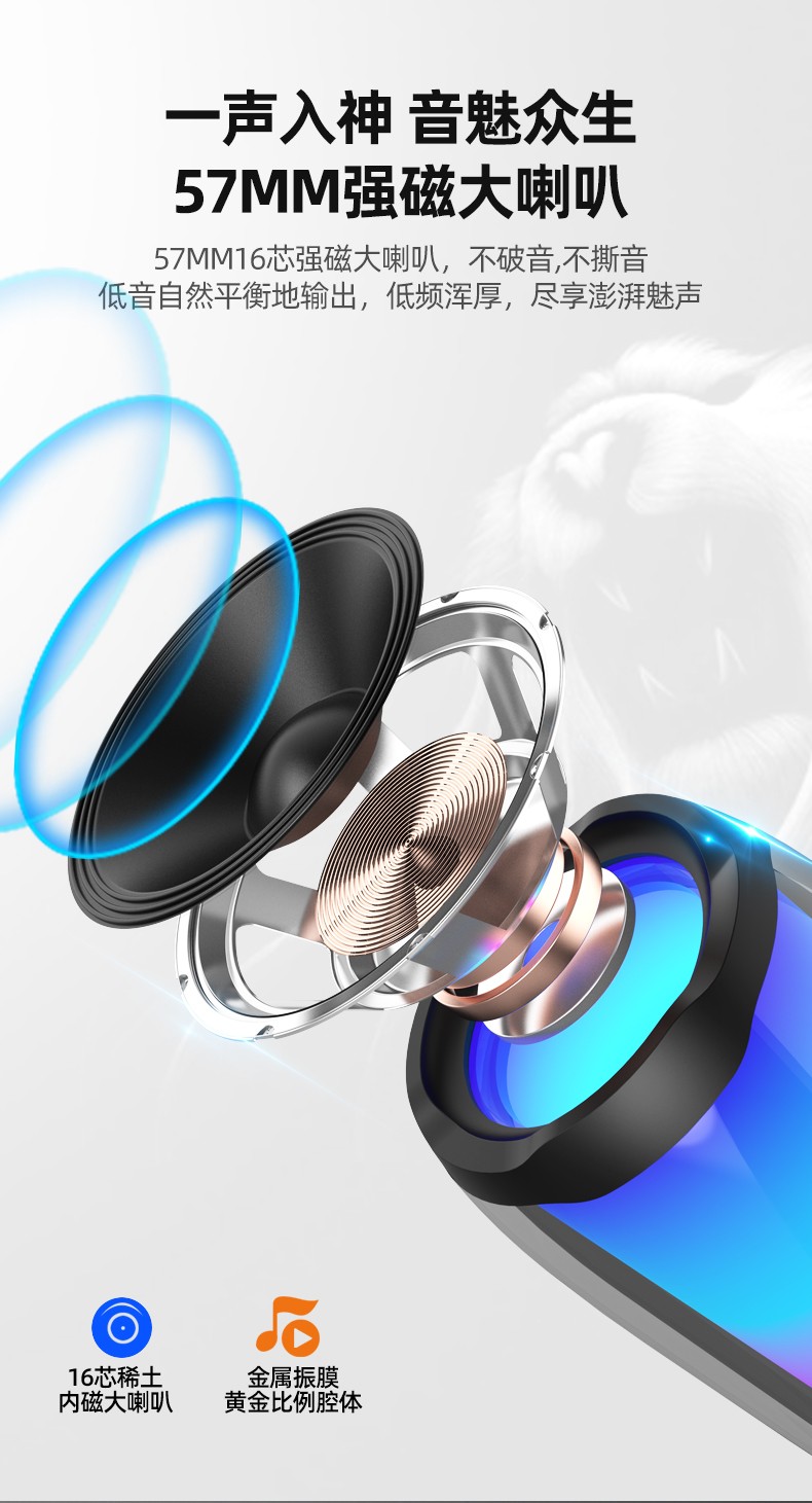 纽曼(Newsmy) BT56蓝牙音箱3d环绕重低音炮大音量户外家用音响带七彩灯闪光无线便携式手机 黑色【炫彩灯光】