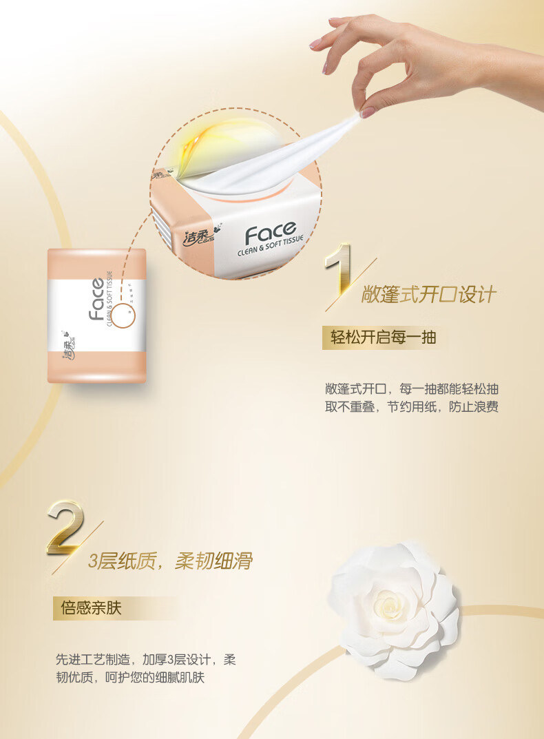 洁柔抽纸 粉Face 柔韧3层120抽面巾纸*18包(无香M号纸巾 面子系列可湿水 婴儿用纸) 整箱销售