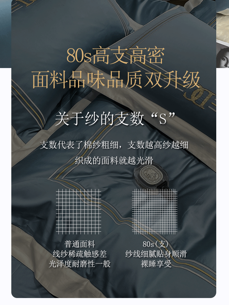 恒源祥家纺床上用品 80S奢品长绒棉四件套  宾利蓝1DB21613