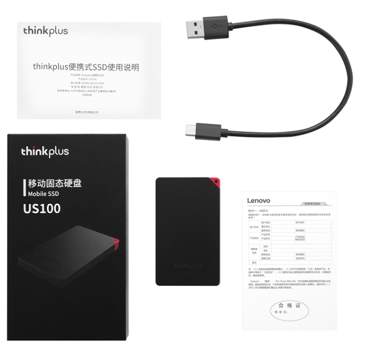 联想（ThinkPlus）US100移动固态硬盘Type-C高速512G/1T便携PSSD US100移动固态硬盘 512G 黑色