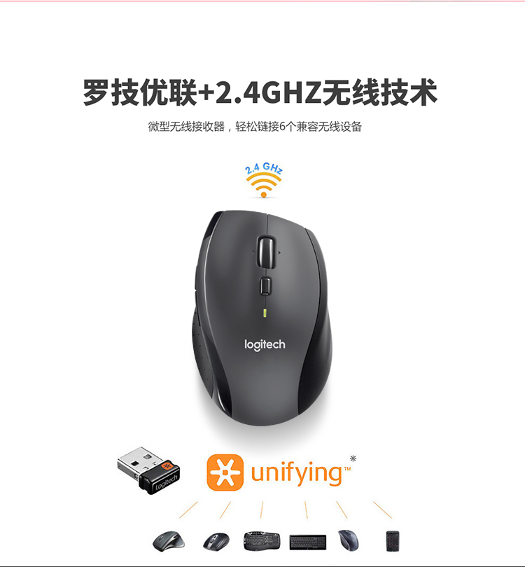 罗技（Logitech）M705无线激光鼠标 笔记本电脑台式机一体机鼠标 家用商务办公省电右手鼠标 灰色