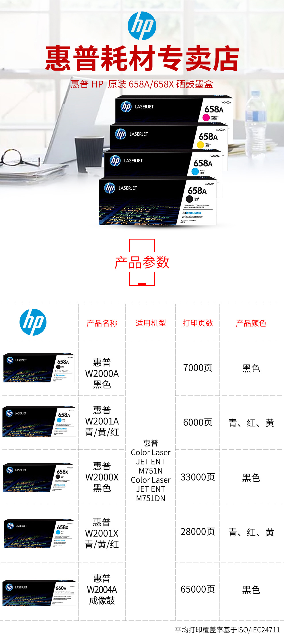 惠普（hp）W2000A黑色硒鼓 658A 适用于M751dn/M751n打印机（约7000页）