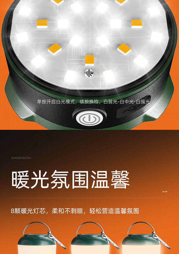 神火（supfire）营地灯露营LED可充电多功能便携挂灯钓鱼灯应急灯T31