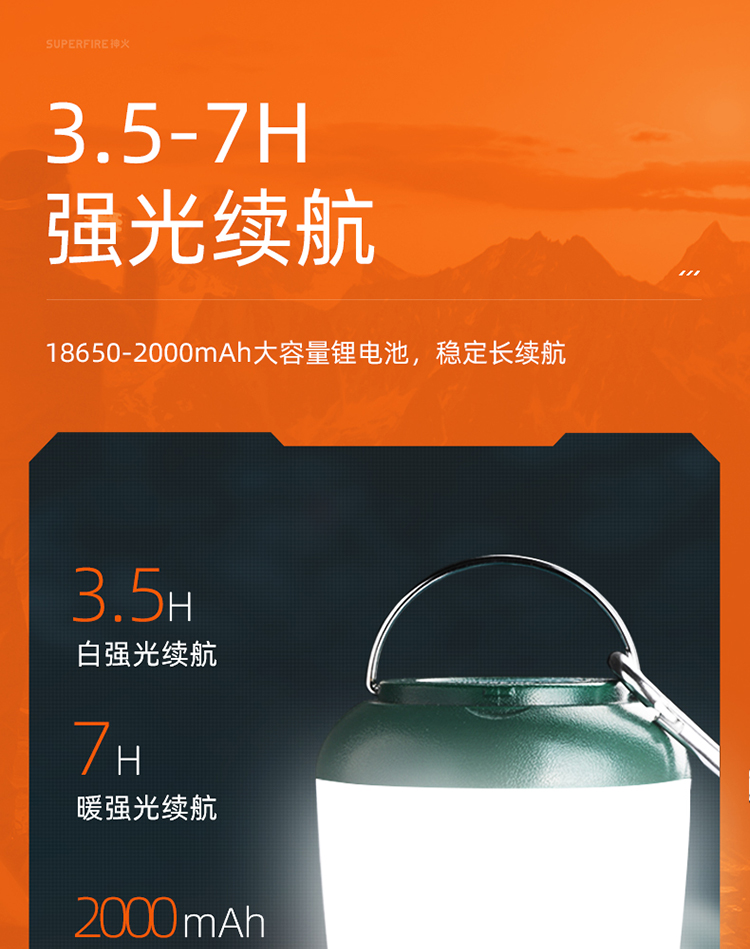 神火（supfire）营地灯露营LED可充电多功能便携挂灯钓鱼灯应急灯T31