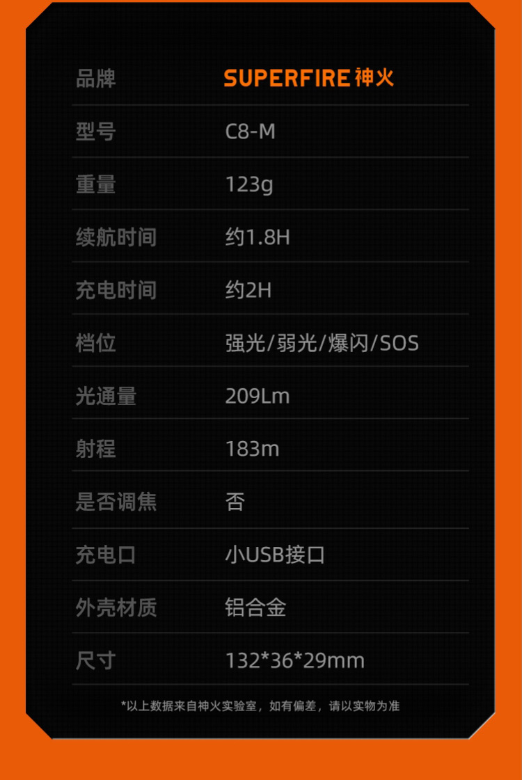 神火（supfire）强光手电筒充电式迷你便携户外骑行应急灯C8-M