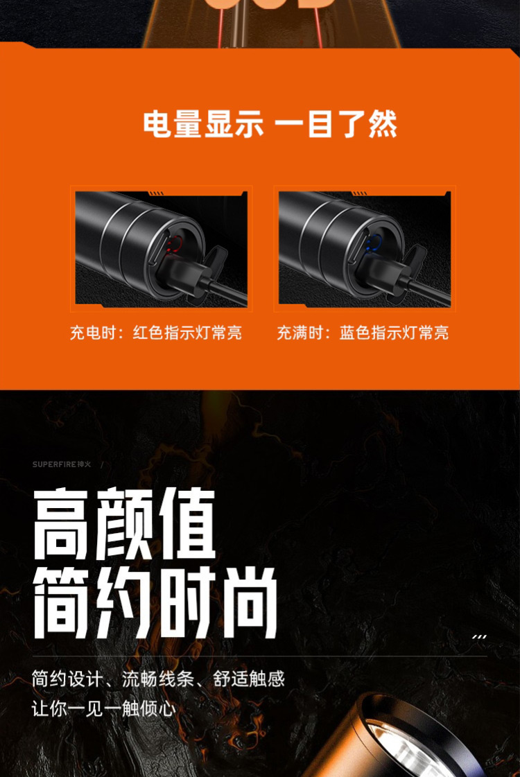 神火（supfire）强光手电筒充电式迷你便携户外骑行应急灯C8-M