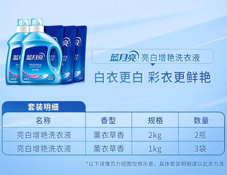 蓝月亮 洗衣液套装 亮白洗衣液瓶装2kg*2+袋装1kg*3 薰衣草香