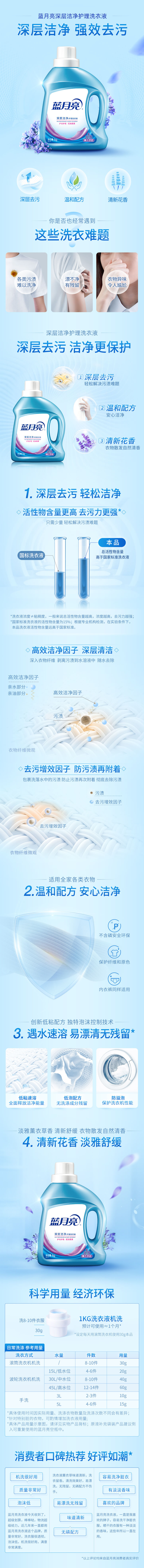 蓝月亮 薰衣草香洗衣液2瓶4袋套装 洁净1kg*2瓶+500g*4袋装