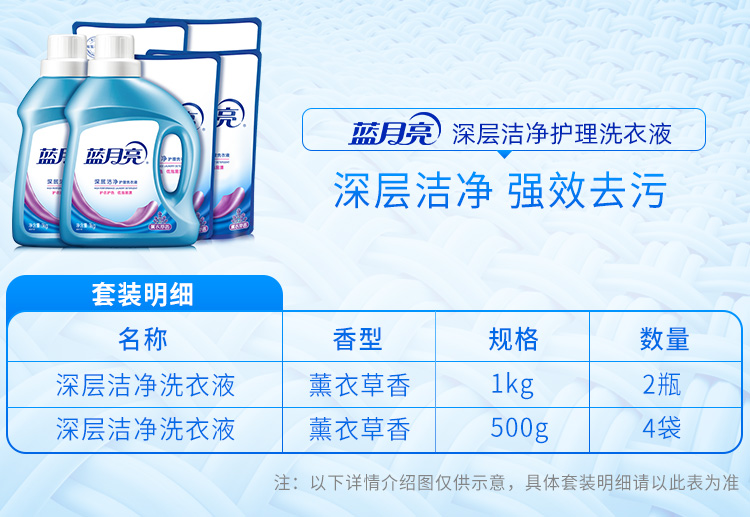 蓝月亮 薰衣草香洗衣液2瓶4袋套装 洁净1kg*2瓶+500g*4袋装