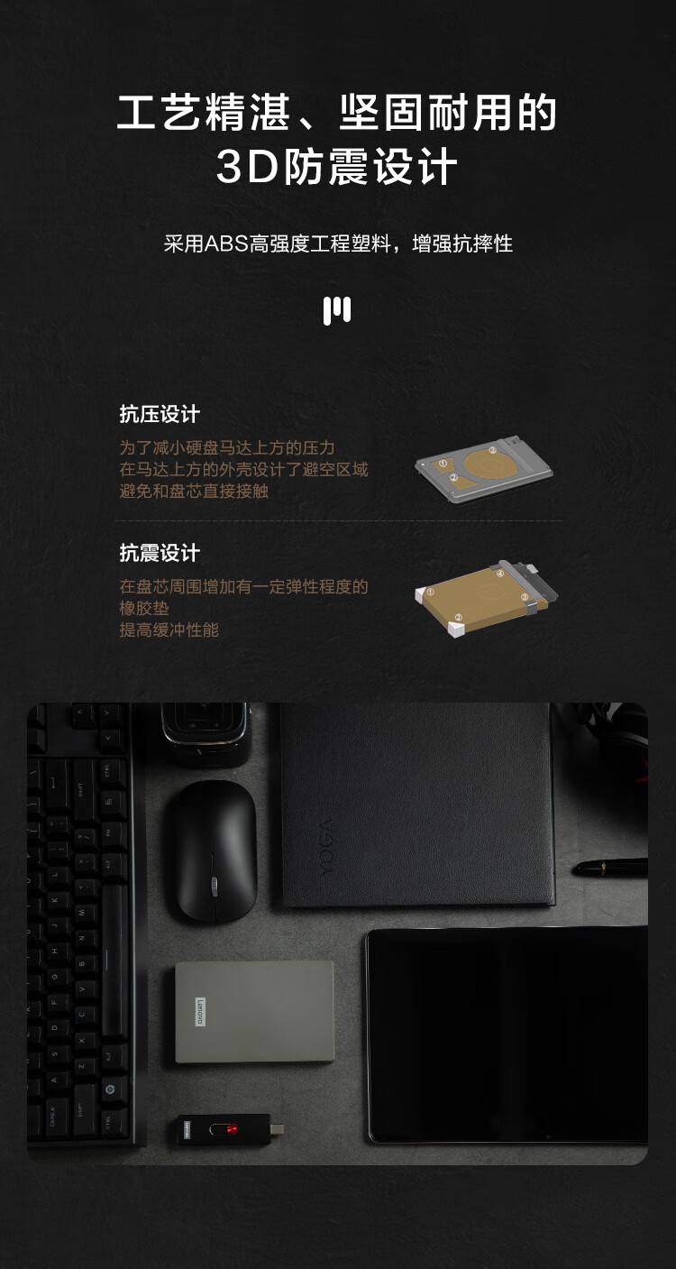 联想（Thinkplus）F309 4T移动硬盘usb3.0 高速移动硬盘4TB多系统兼容 灰色 4T