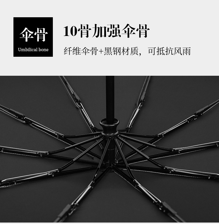 三极户外(Tri-polar)TP7028商务条纹折叠雨伞全自动晴雨两用伞三折伞学生加大十骨抗风黑色62*10k