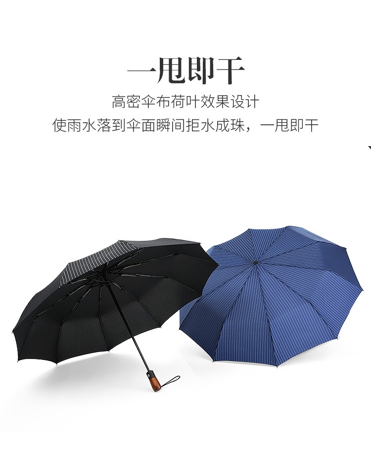 三极户外(Tri-polar)TP7028商务条纹折叠雨伞全自动晴雨两用伞三折伞学生加大十骨抗风黑色62*10k