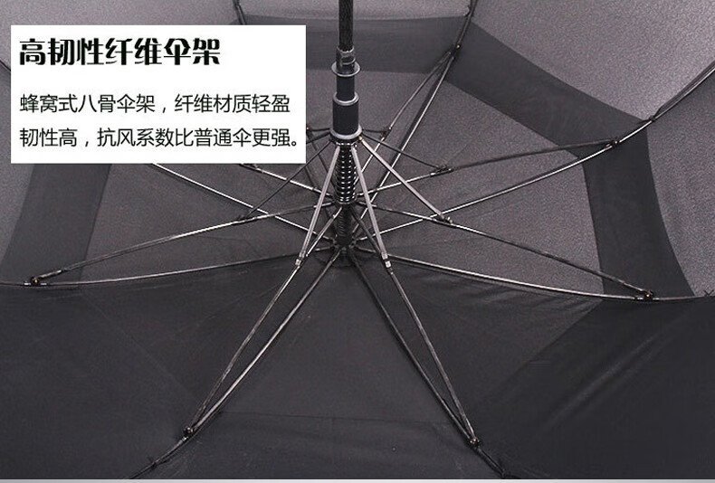 三极户外(Tri-polar)TP7003全自动双层直柄伞双人加固抗风黑色直柄防风商务男雨伞黑色30寸