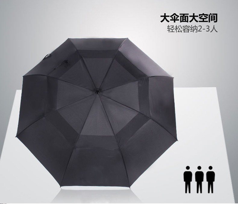 三极户外(Tri-polar)TP7003全自动双层直柄伞双人加固抗风黑色直柄防风商务男雨伞黑色30寸