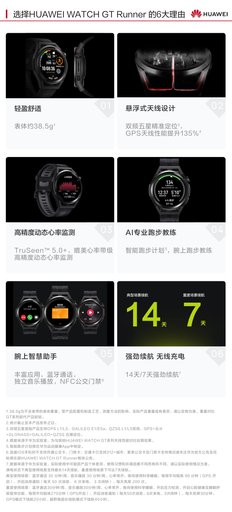 华为（HUAWEI）WATCH GT Runner 华为手表 运动智能手表 两周长续航/蓝牙通话/血氧检测 黎明之晖