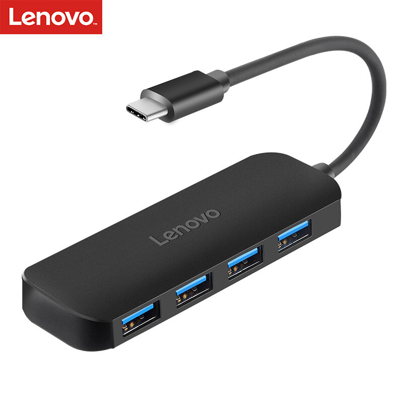 联想（Lenovo）Type-C分线器电脑转换器USB-C转4口HUB集线器C611 黑色 1个