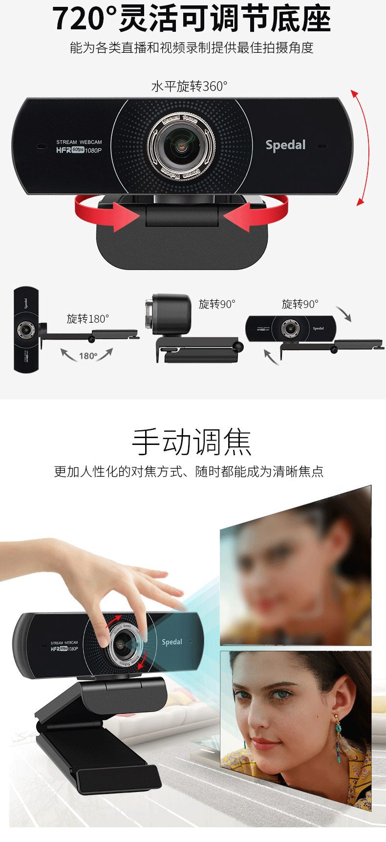 势必得（Spedal）MF934H 电脑摄像头1080P高清直播视频会议摄像头 60帧大广角
