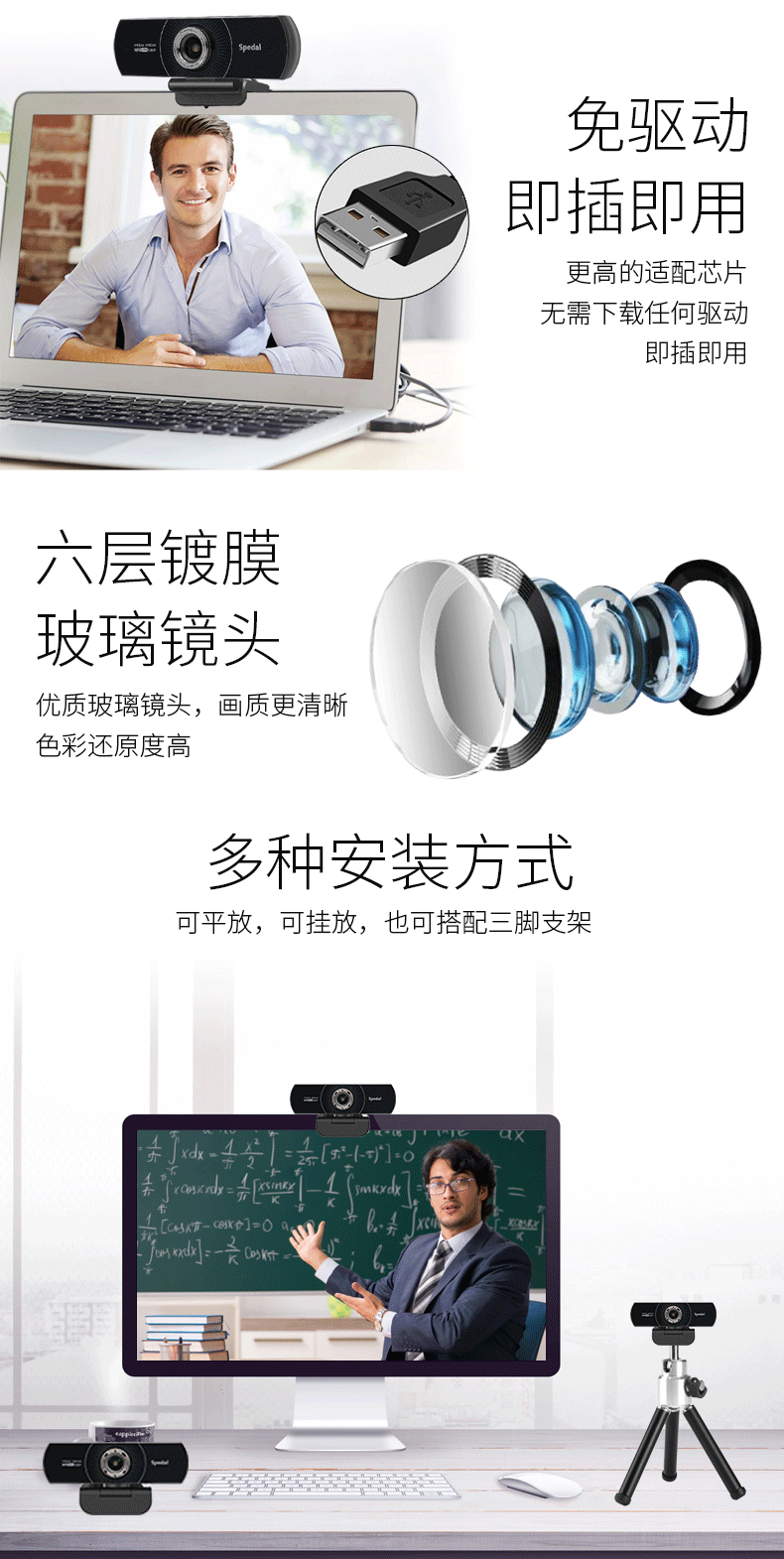 势必得（Spedal）MF934H 电脑摄像头1080P高清直播视频会议摄像头 60帧大广角