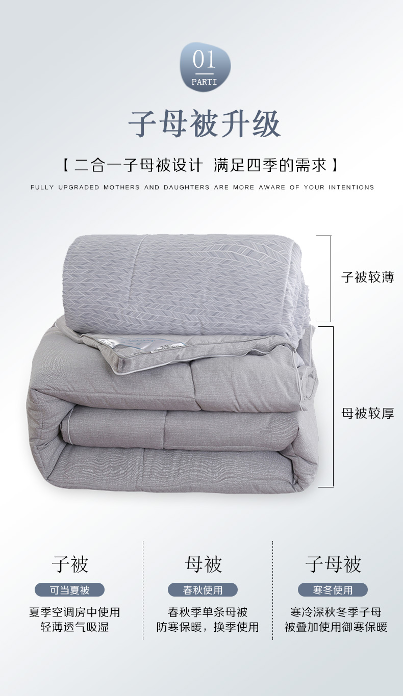 恒源祥优雅暖绒子母被（灰色/紫色）160*210cm颜色随机1DG1060